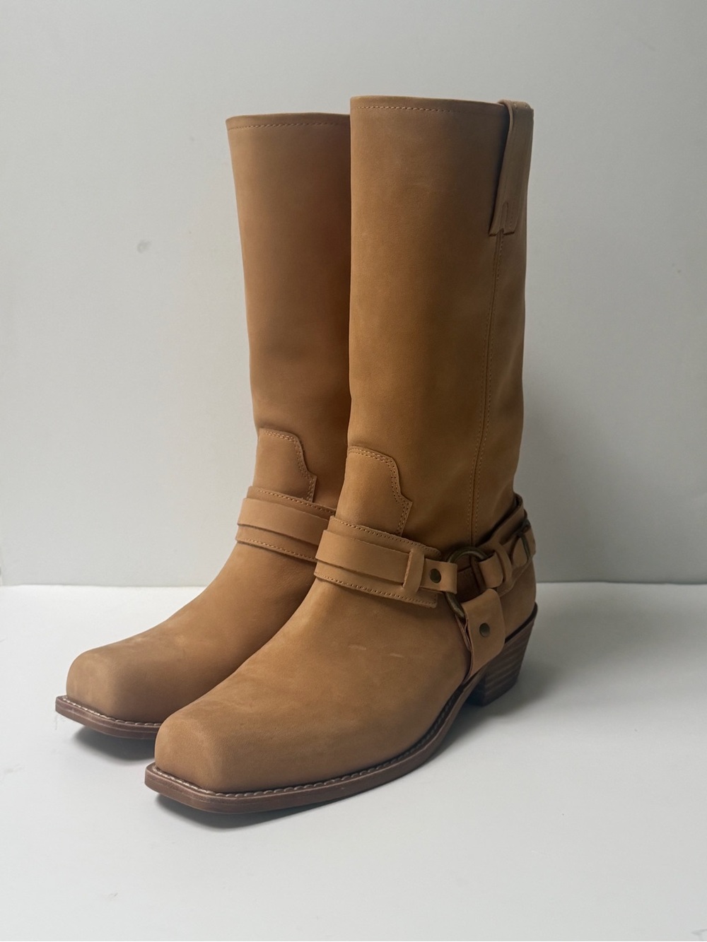 Women’s Tan Leather Mid-Calf Harness Boots